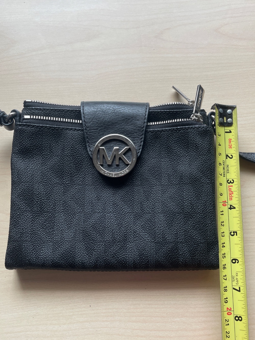 Michael Kors Black Textured MK Crossbody Bag with Silver Logo - Picture 7 of 7